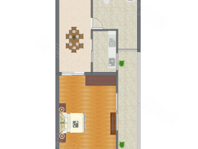 1室1厅 60.64平米
