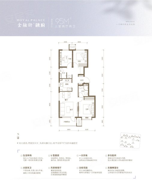 金融街·融府3室2厅2卫95㎡南北119万