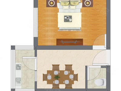 1室1厅 32.47平米户型图