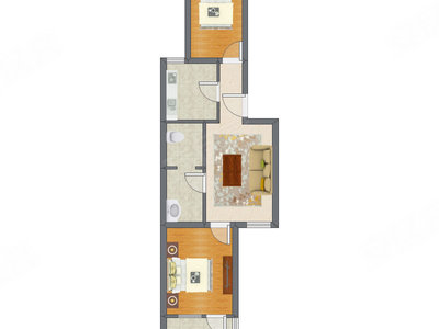 2室1厅 65.16平米户型图