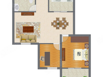 2室2厅 61.29平米户型图