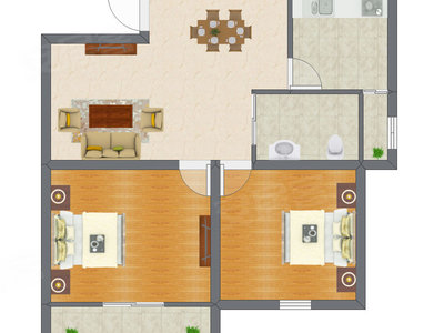 2室1厅 60.47平米