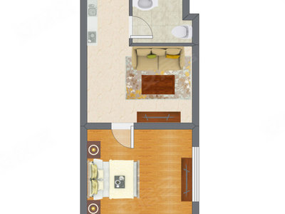 1室1厅 42.81平米户型图