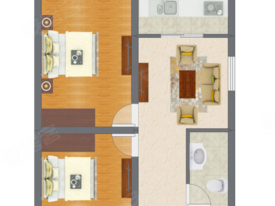 2室1厅 43.90平米