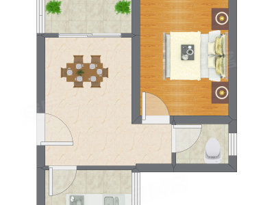 1室1厅 41.29平米户型图
