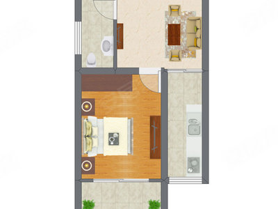 1室1厅 30.25平米户型图