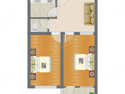 2室1厅 65.35平米