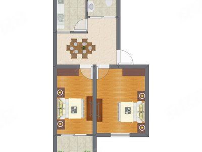 2室1厅 52.50平米