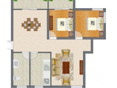 2室2厅 86.34平米户型图