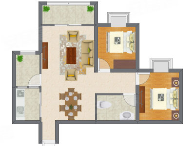 2室2厅 54.72平米户型图
