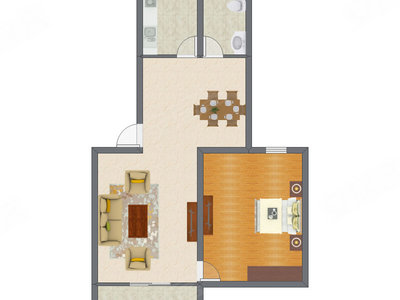 1室2厅 70.28平米户型图