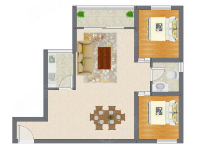 2室2厅 88.26平米户型图