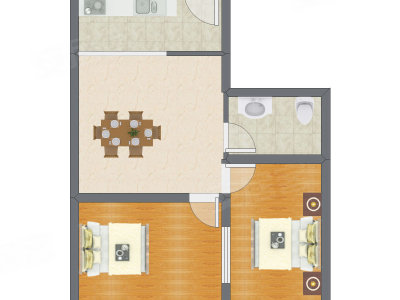 2室1厅 62.75平米