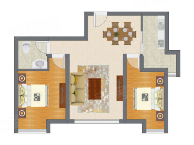 2室2厅 90.23平米户型图