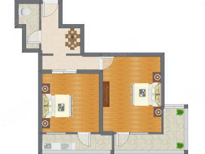 2室1厅 73.68平米户型图