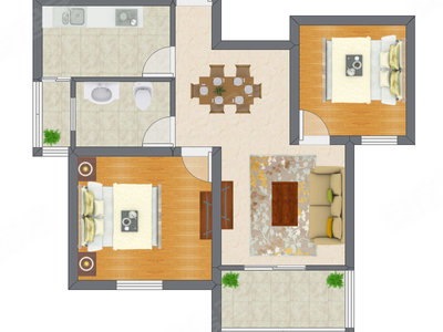 2室2厅 55.60平米