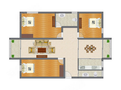 3室2厅 127.00平米户型图