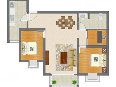 2室2厅 97.55平米户型图
