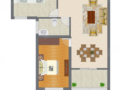 1室2厅 57.36平米户型图