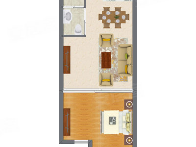 1室1厅 45.67平米户型图