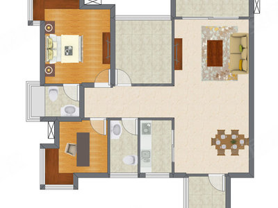 2室2厅 92.37平米户型图