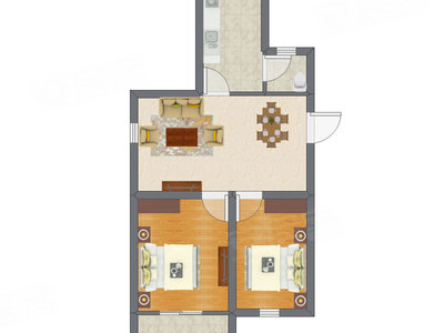 2室1厅 41.57平米户型图