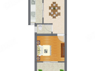 1室1厅 25.75平米户型图