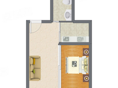 1室1厅 52.78平米户型图