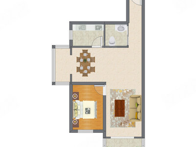 1室2厅 83.65平米户型图