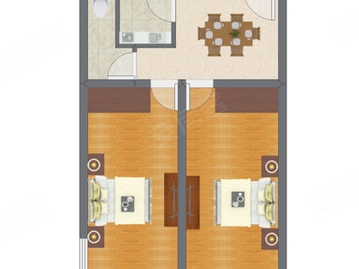 2室1厅 54.52平米户型图