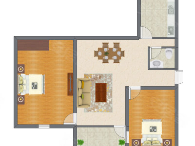 2室2厅 84.75平米户型图