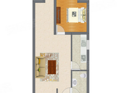 1室1厅 70.52平米户型图