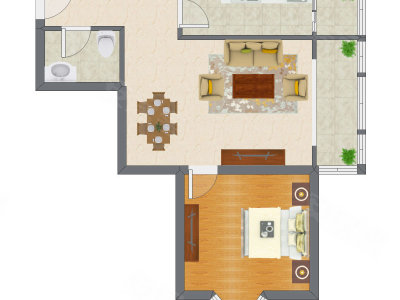 1室1厅 47.77平米户型图