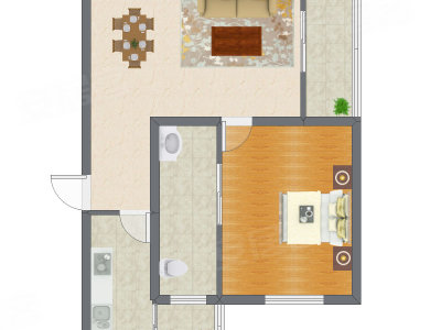 1室2厅 100.00平米户型图