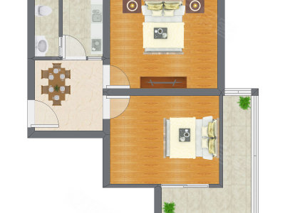 2室1厅 65.69平米户型图