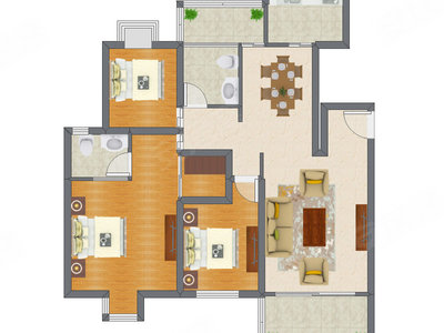 3室2厅 125.51平米户型图