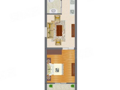 1室1厅 37.84平米户型图
