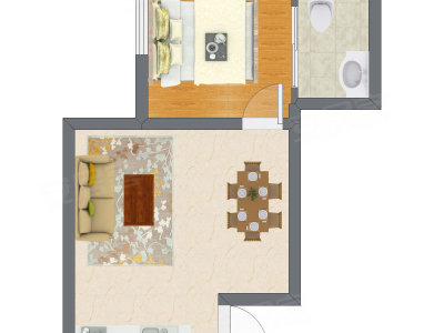 1室1厅 51.89平米户型图