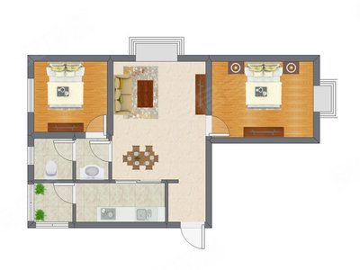 2室2厅 64.00平米户型图
