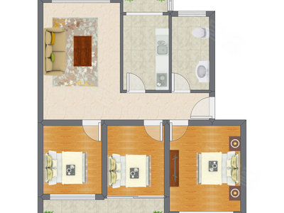 3室1厅 96.61平米户型图