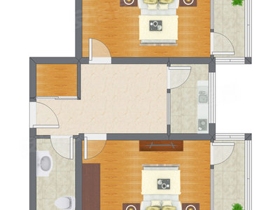 1室1厅 64.73平米户型图