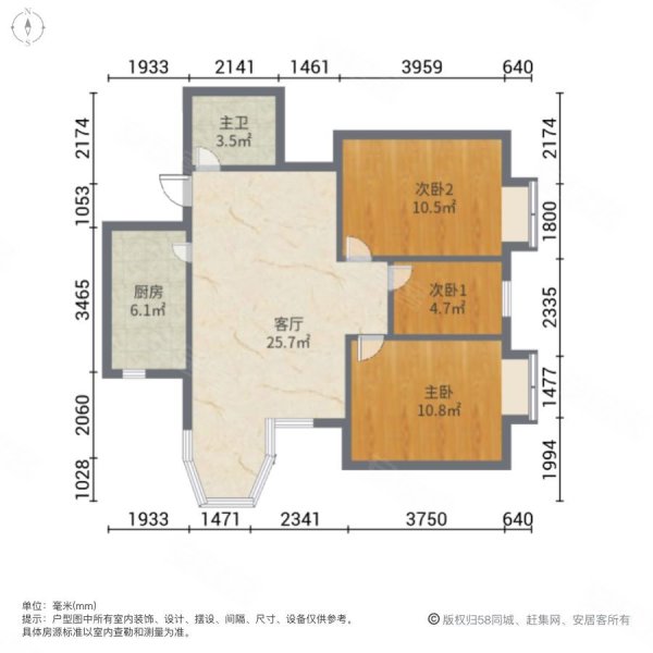 珠江逸景家园(南区)3室1厅1卫103.73㎡东北270万