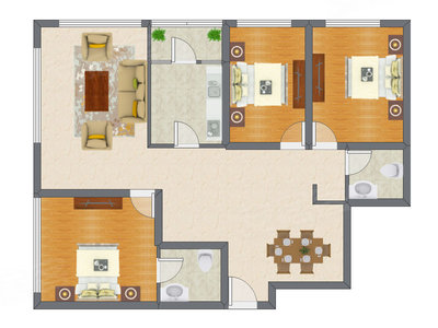 3室2厅 134.98平米户型图