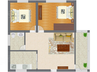 2室1厅 51.95平米户型图