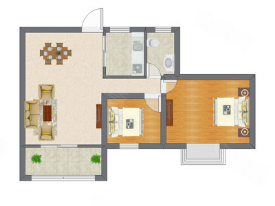 2室2厅 42.95平米户型图