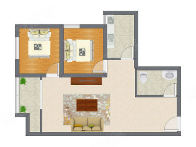 2室1厅 89.35平米户型图