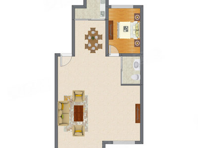 1室2厅 91.60平米户型图