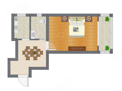 1室1厅 43.54平米户型图