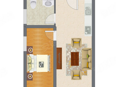 1室1厅 35.17平米户型图