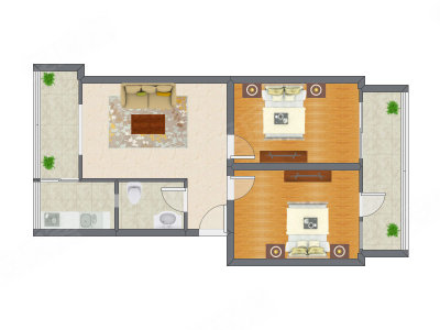 2室1厅 74.71平米户型图